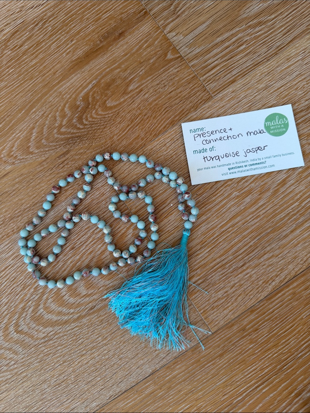 Turquoise Jasper Mala - Beaded Tassel Necklace